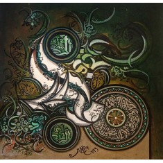 Bin Qalander, 18 x 18 Inch, Oil on Canvas, Calligraphy Painting, AC-BIQ-174 Bin Qalander, 18 x 18 Inch, Oil on Canvas, Calligraphy Painting, AC-BIQ-174